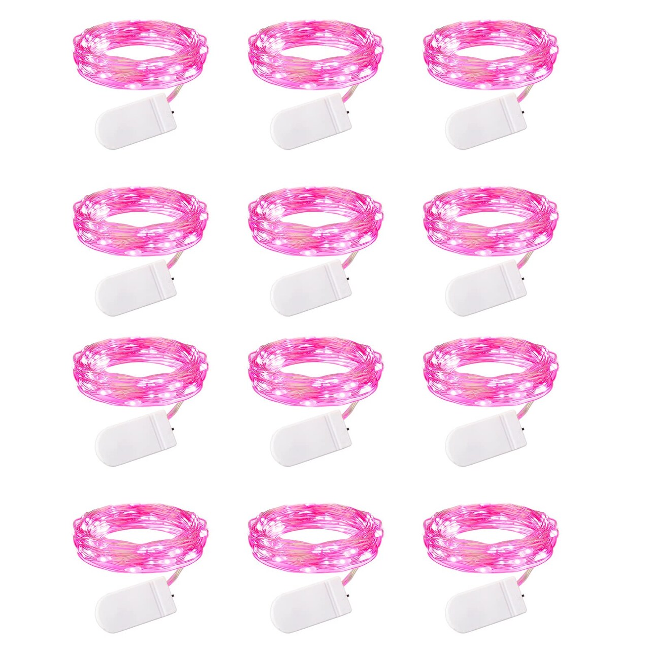 Valentine's Day 12 Pack Pink Led Fairy Lights Battery Operated String Lights Waterproof Silver Wire 7 Feet 20 Led Firefly Starry Moon Lights for DIY Wedding Party Bedroom